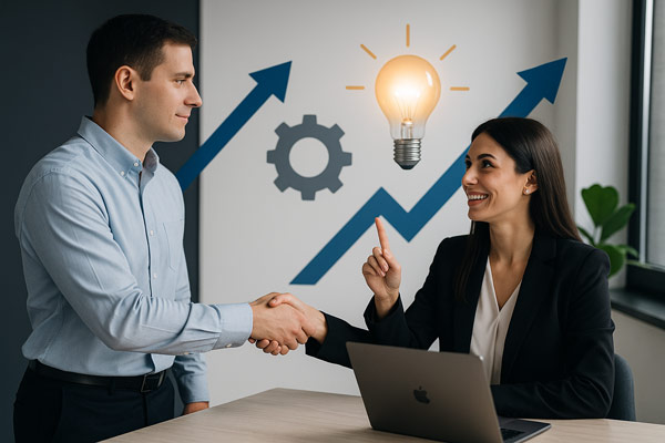 Business professionals collaborating with Upflow Sprint